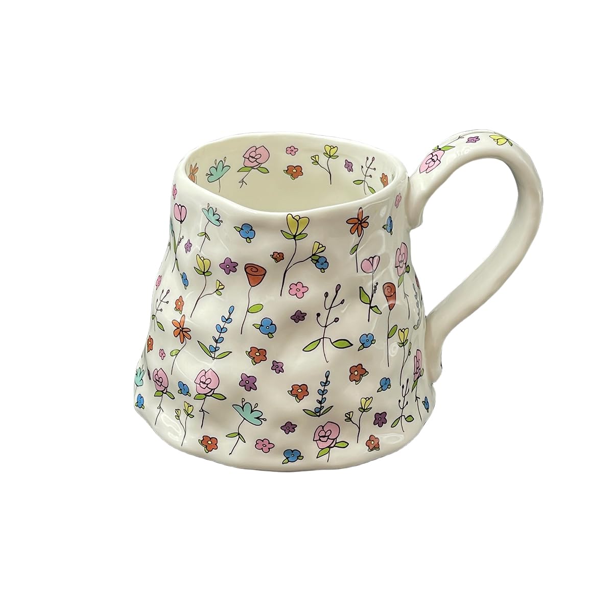 MovlenCeramic Coffee Mug Cute Handmade Flowers Creative Mugs Design Printed Flowers Cup for Office and Home 18 oz/500 ml for Latte Tea Milk (White), M1010