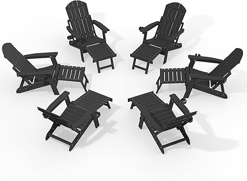 Miniatura 9 de YEFU Juego de 4 sillas Adirondack ajustables con reposapiés, sillas Adirondack ajustables de 5 niveles con otomana retráctil y 2 portavasos, sillas