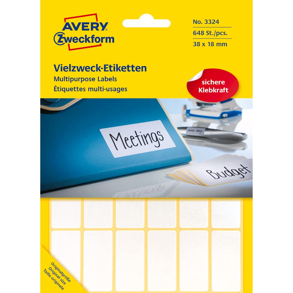 AVERY Zweckform3324 Multipurpose Labels 38 x 18 mm Pack of 648