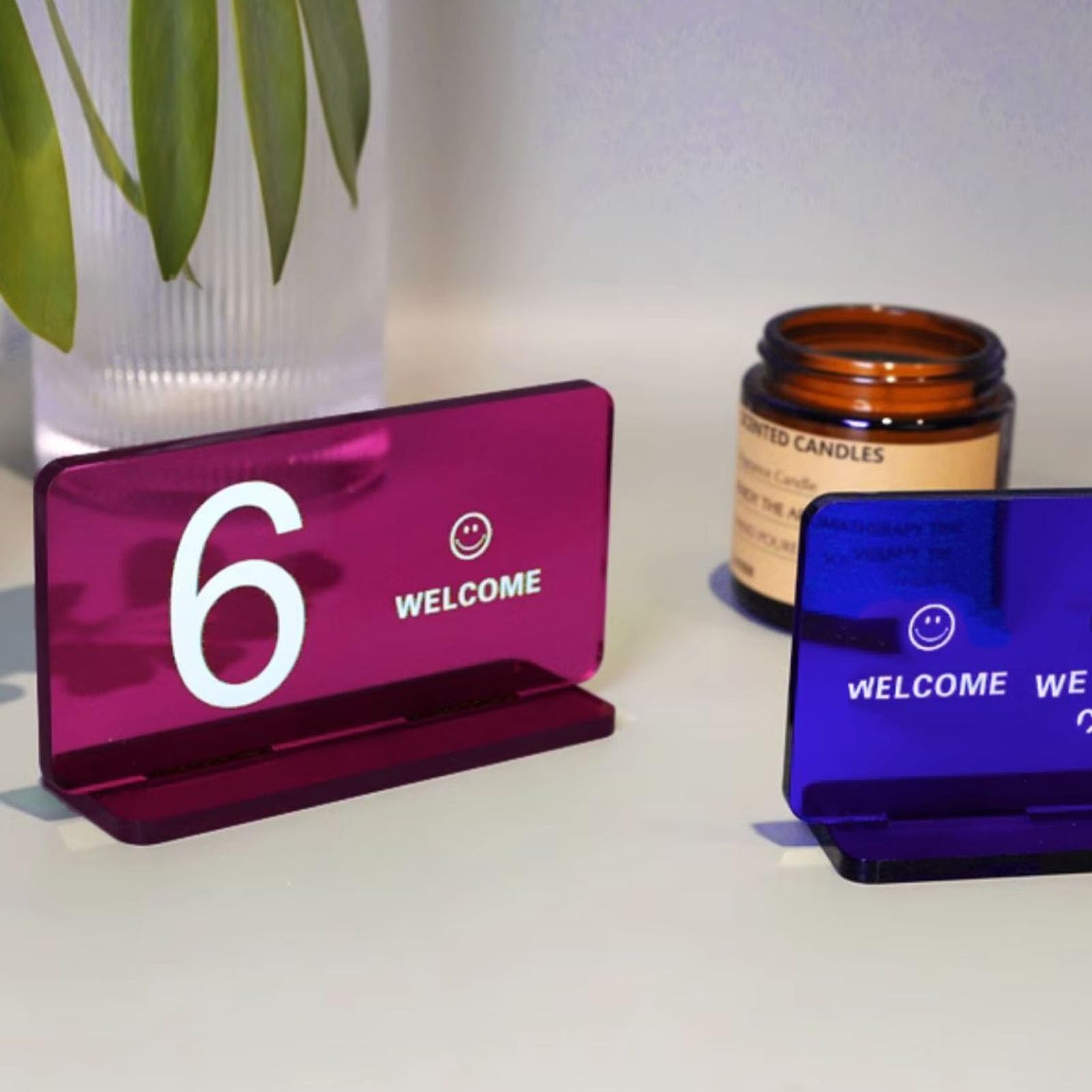 Soporte acrílico para números de mesa, diseño moderno, letrero digital para restaurantes, cafeterías, cafeterías, incluye tarjetas de números (81-90), forma rectangular de 5 cm de grosor