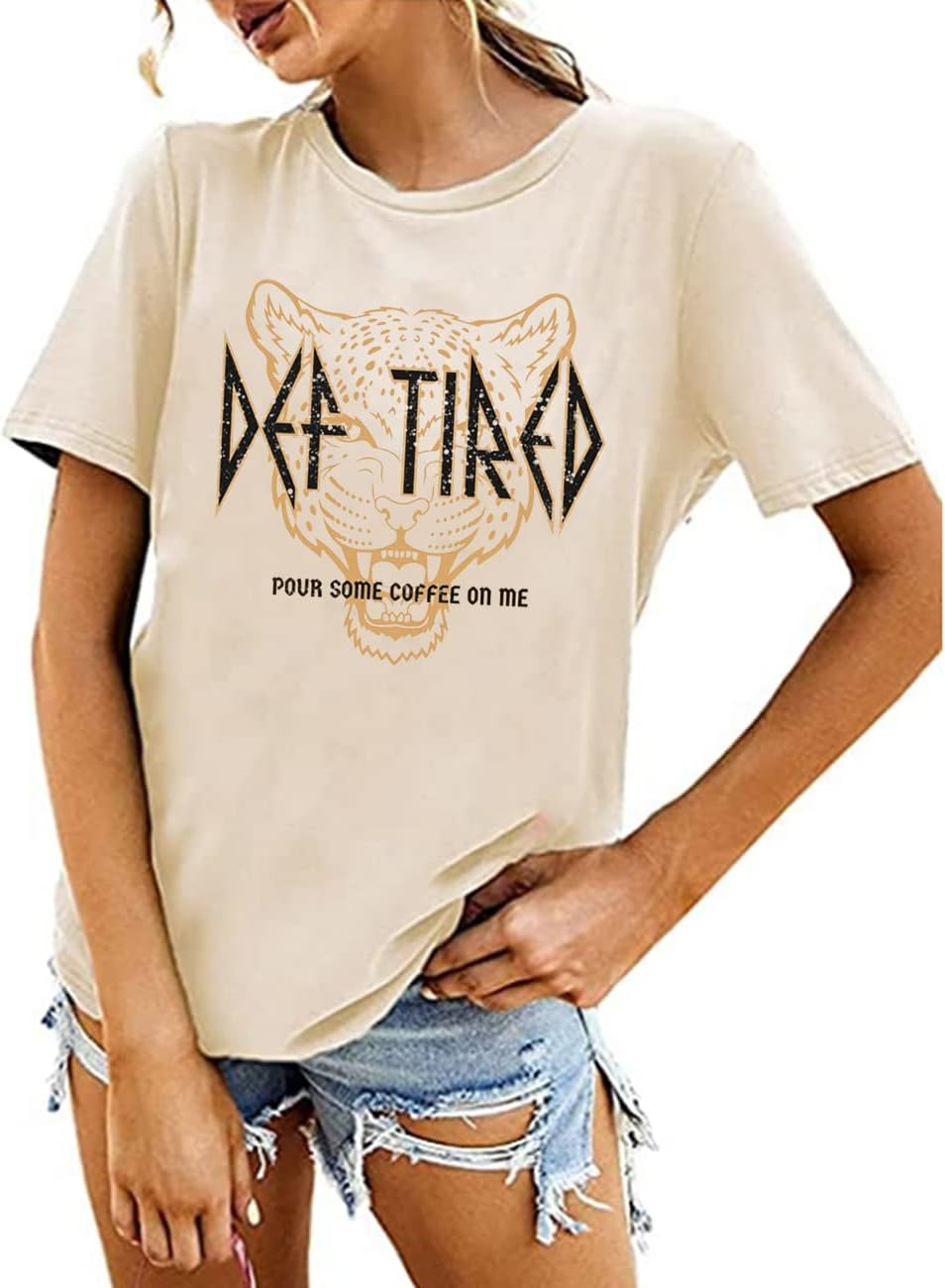 Coffee Shirt Women Def Tired Retro Graphic Tees Pour Some Coffee On Me Funny Letter Print Tired Mama T Shirt Tops