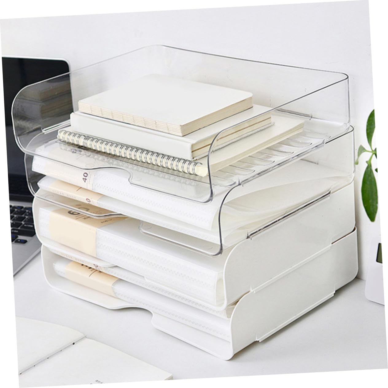 Stapelbarer Schreibtisch Aktenorganizer 4 Stück Pet für Büroablagen | Papierorganizer, Platzsparende Aufbewahrung für Dokumente, Elegantes Design für Büro und Zuhause