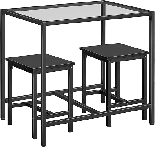 HOOBRO Mordern BK80CZ01 - Juego de mesa de comedor de cristal para espacios pequeños, mesa de cocina y sillas para 3 mesas con sillas, muebles para