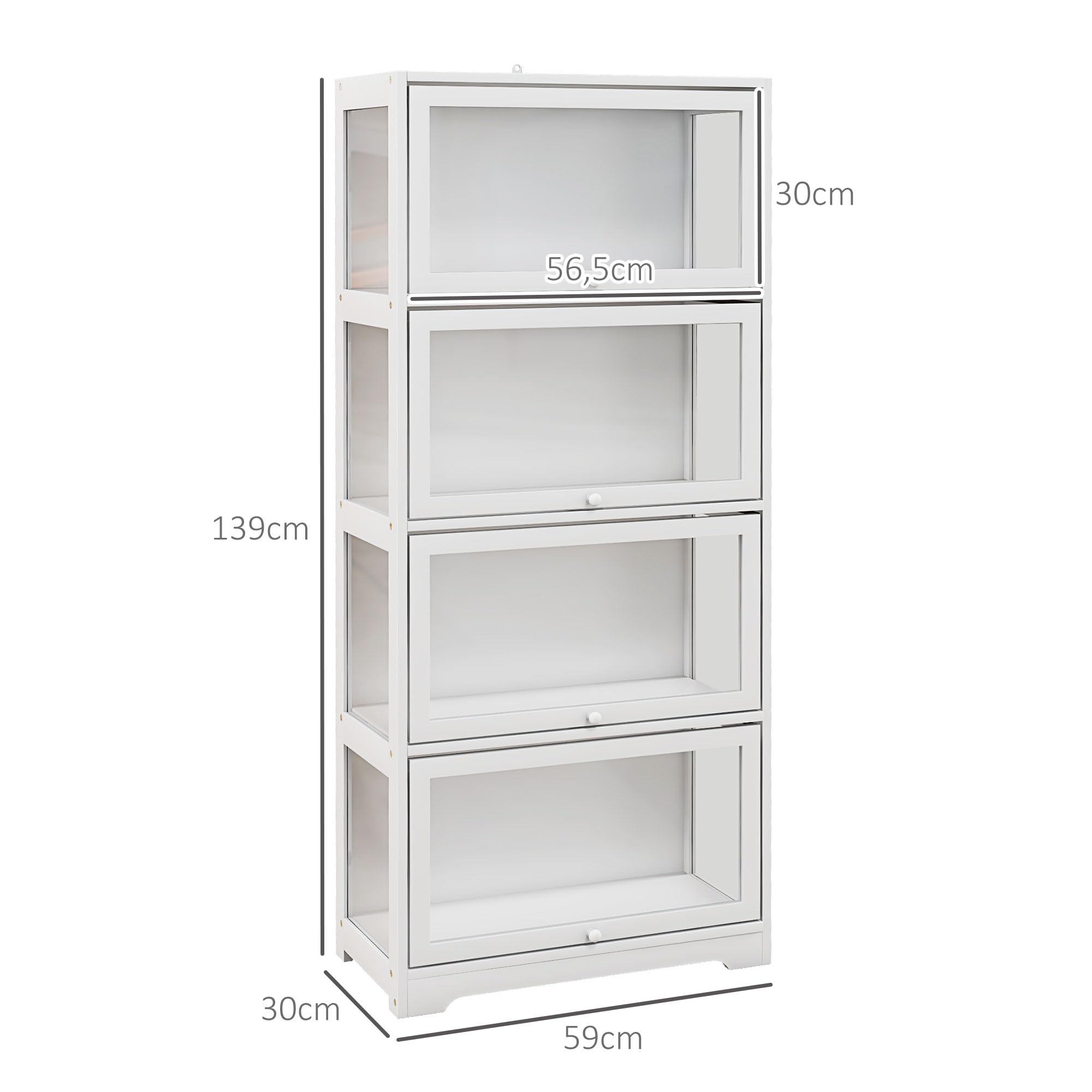 HOMCOM Vitrina de Coleccionista de 4 Niveles Armario Auxiliar con Puertas Abatibles de Acrílico Anti-vuelco Vitrina para Estudio Dormitorio Oficina 59x30x139 cm Blanco