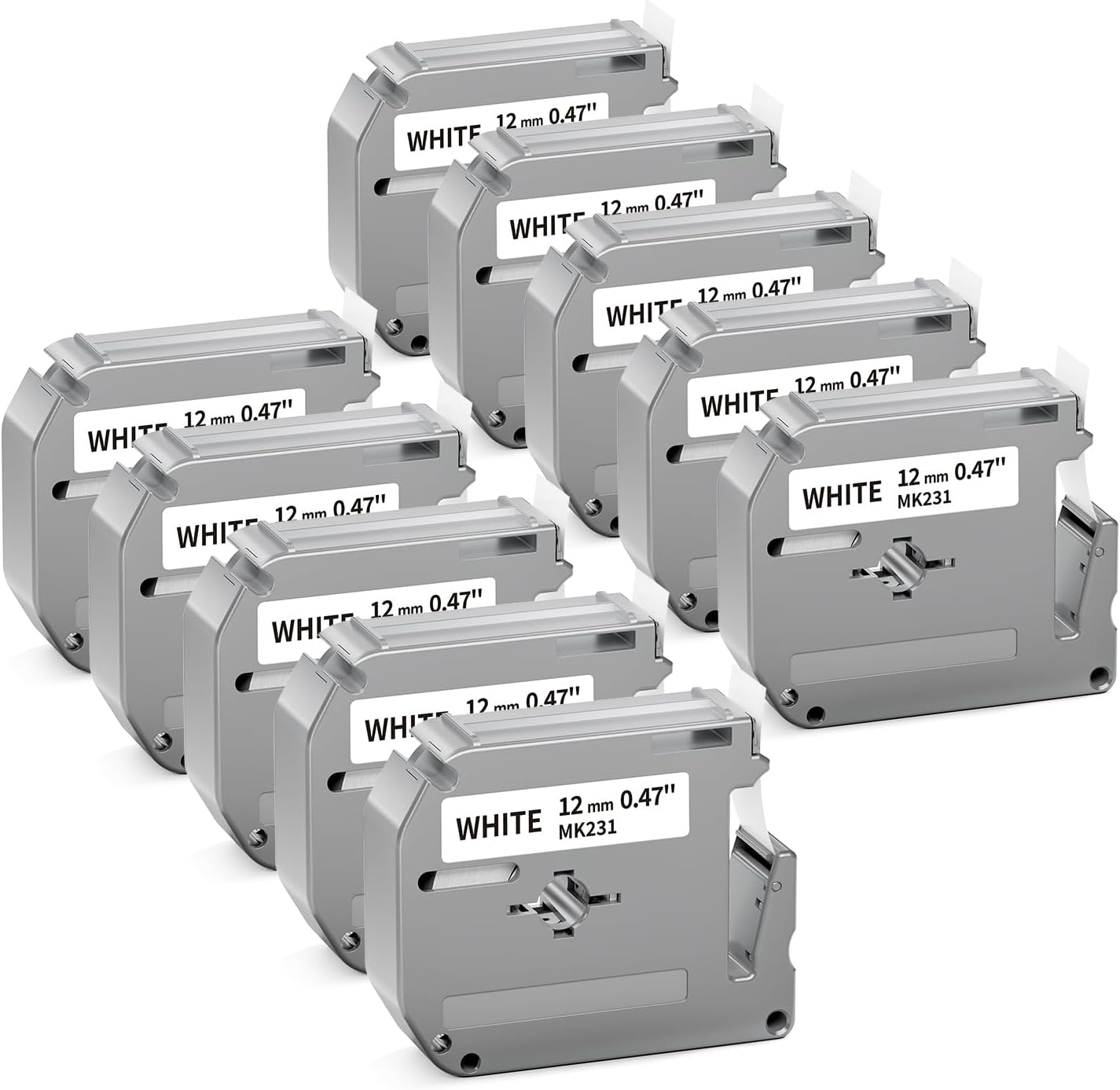 10 Pack M-K231 Label Tape Compatible with M-K231s Brother P Touch M Tape 12mm 0.47 White MK231 M231 M-231 Work for Brother PTM95 PT-M95 PT-65 PT-45 PT-80 PT-70 PT-90 Label Maker Refills