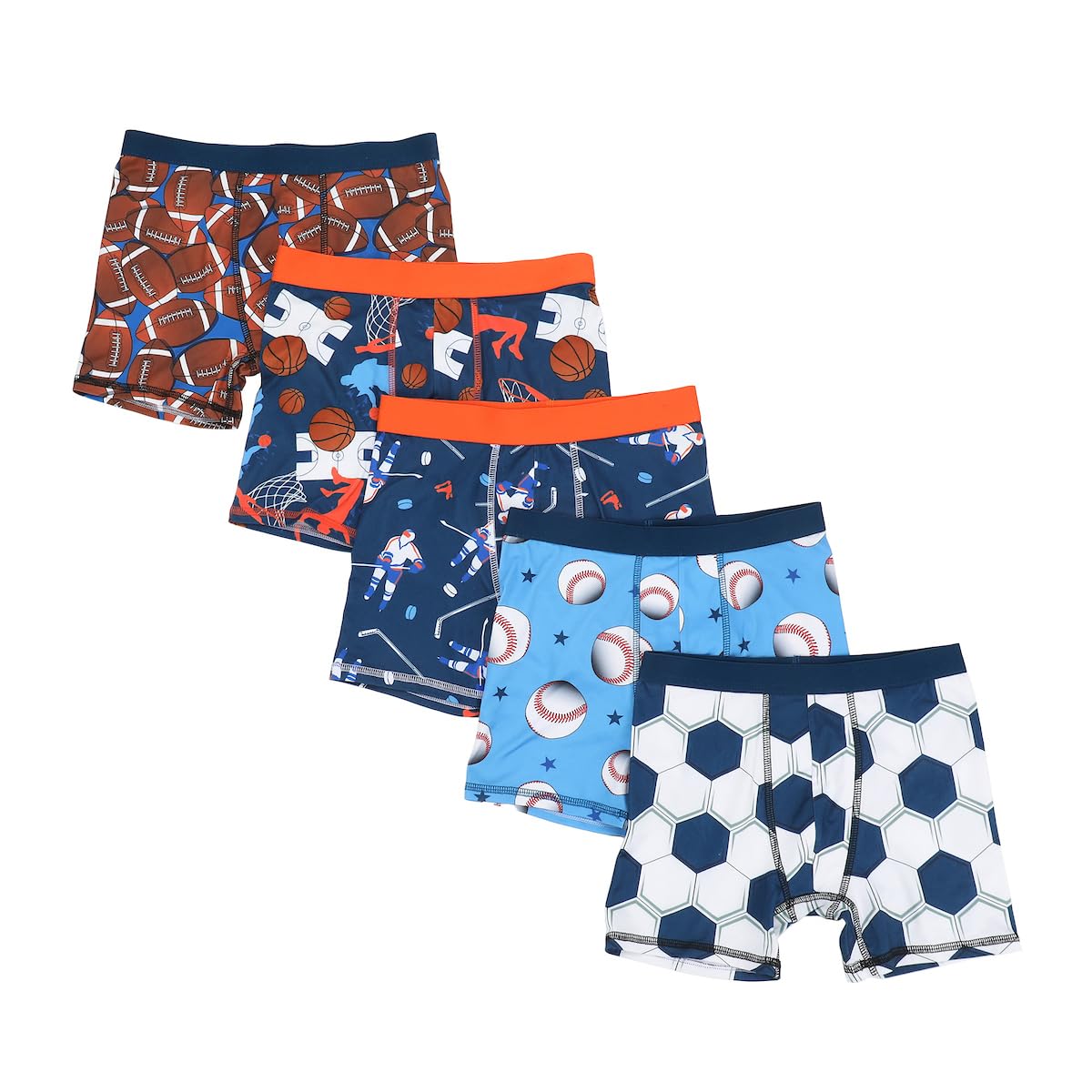 Bioworld Sports Patterns AOP - Boxer da ragazzo, confezione da 5