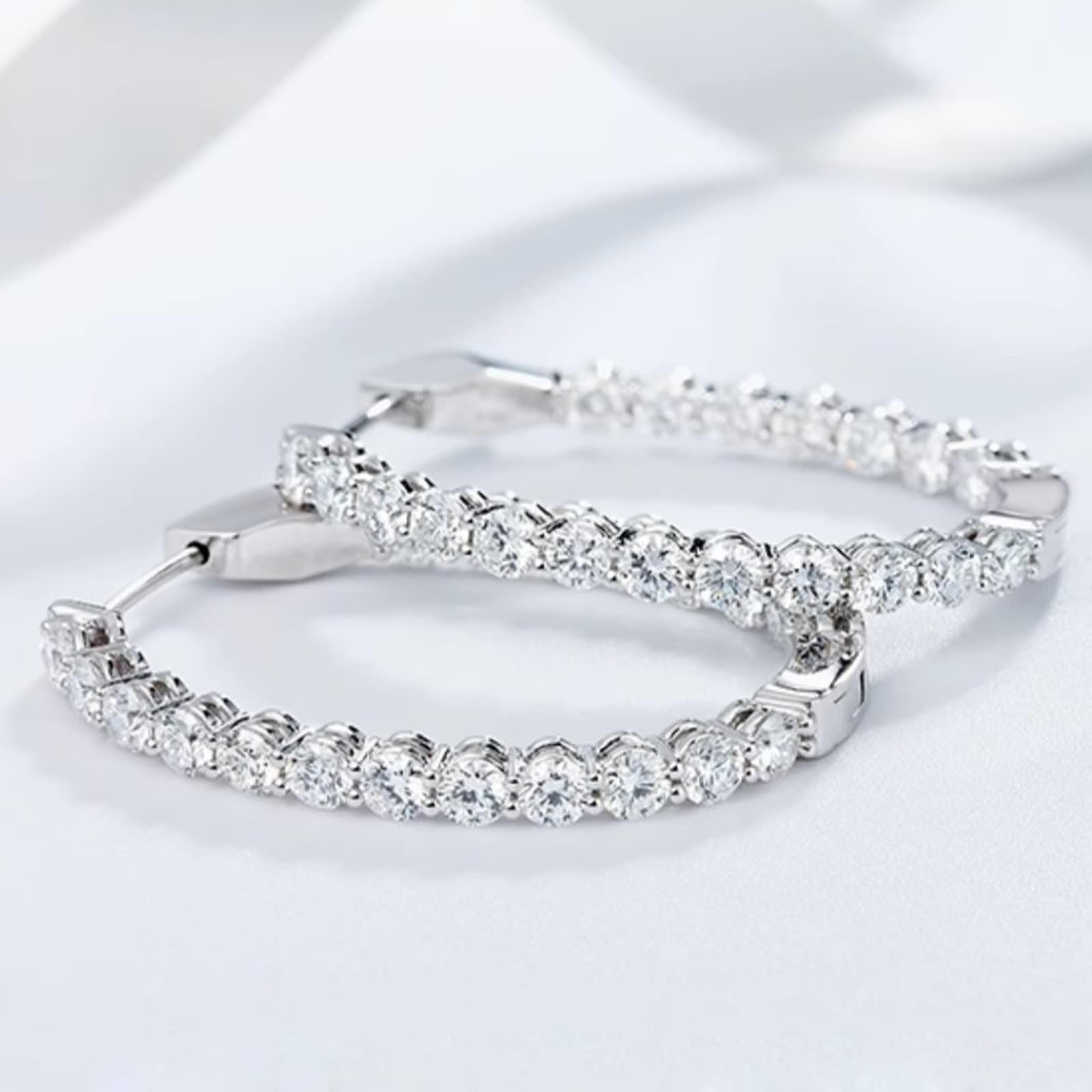 Creole Hoop 9K/14K/18K białe złoto, białe laboratorium stworzone diamenty duże okrągłe kolczyki na sztyfcie Boże Narodzenie, szlif okrągły, 18/14/9-karatowe złoto, kolczyki wiszące, prawdziwe