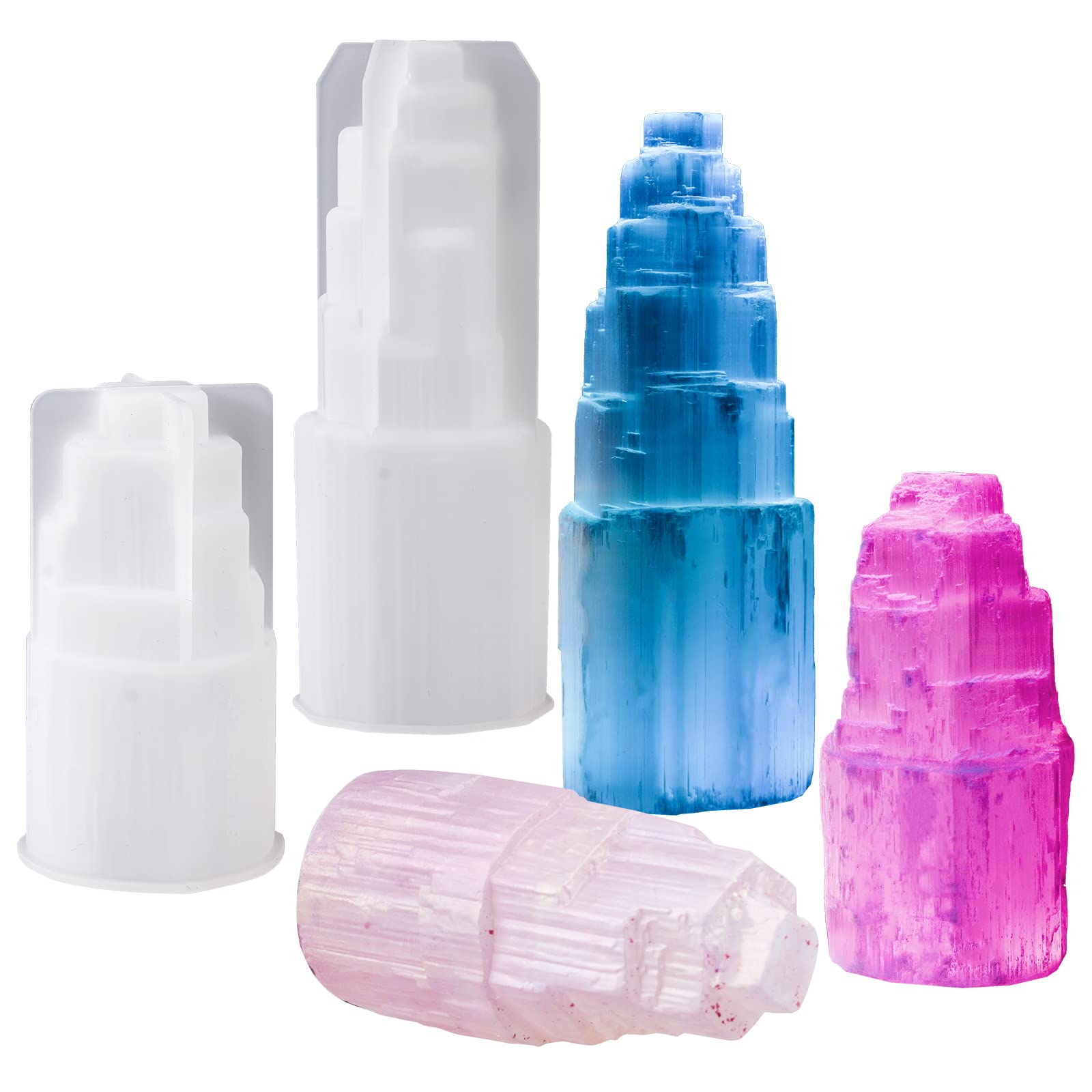 LET'S RESIN Crystal Silicone Molds for Resin, Selenite Crystal Matte Resin Molds 2 Sizes, Large Resin Molds Silicone for Epoxy Resin Art,Crystal Tower Lamp, Faux Healing Crystal, Unique Home Decors…