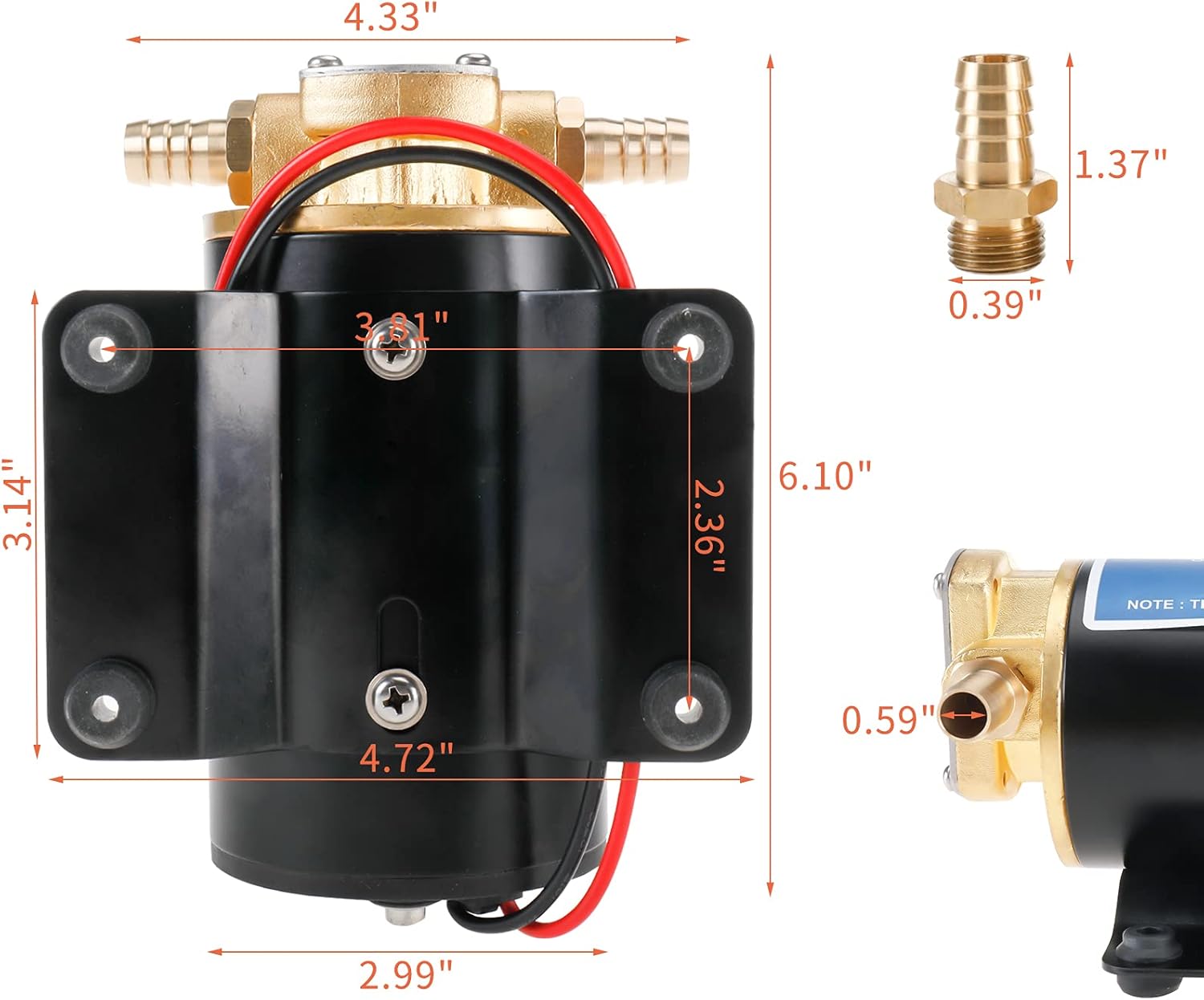 Amarine Made 12V Scavenge Impellor Gear Pump- for Diesel Fuel Scavenge Oil Transfer 3.2GPM 12LPM 6.0A (12V)