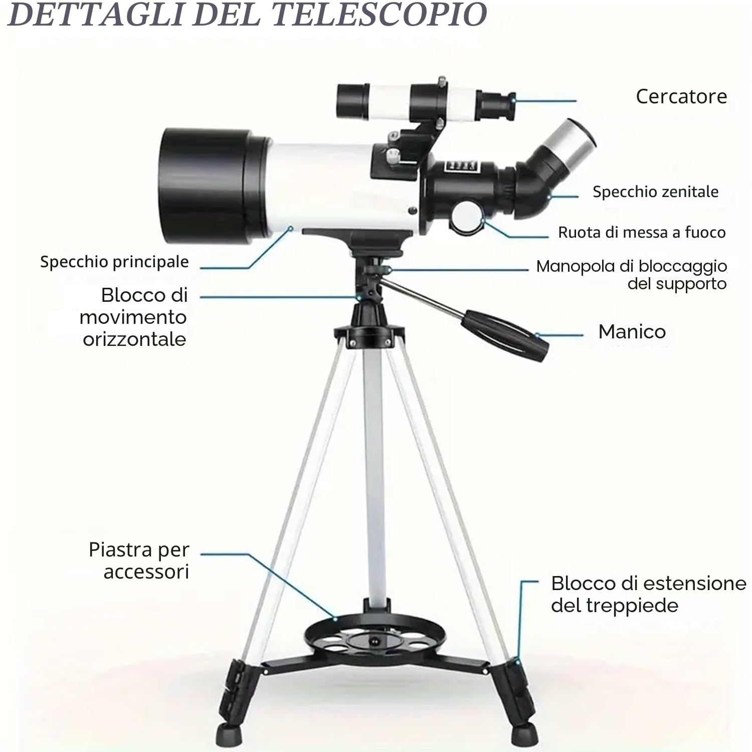 Telescopio, Astronomia Telescopio Professionale 70/400mm per Principianti con Cannocchiale 5 x 24 e Treppiede, Refrattori Telescopi per Bambini Adulti, per Luna Pianeta Guarda(Nero)
