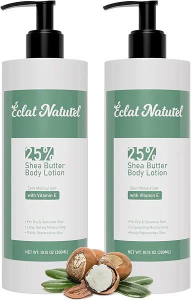 ÉCLAT NATUREL Shea Butter Lotion, 25% Shea Butter Body Lotion Set with Vitamin E, Nourishing Moisturizing Lotion for Dry Skin, 10.15 Fl Oz (Packge of 2)