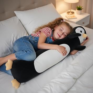 Kekeso Penguin Plush, Long Penguin Plush Pillow Ultra Soft Huggable Stuffed Animal Body Pillow for Kids Adults (Black, 110cm/43.31in)