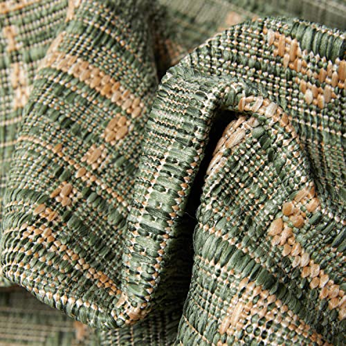 Well Woven Quay Green Indoor/Outdoor Flat Weave Pile Tribal Geometric Area Rug 5'3" X 7'3" #TOP3