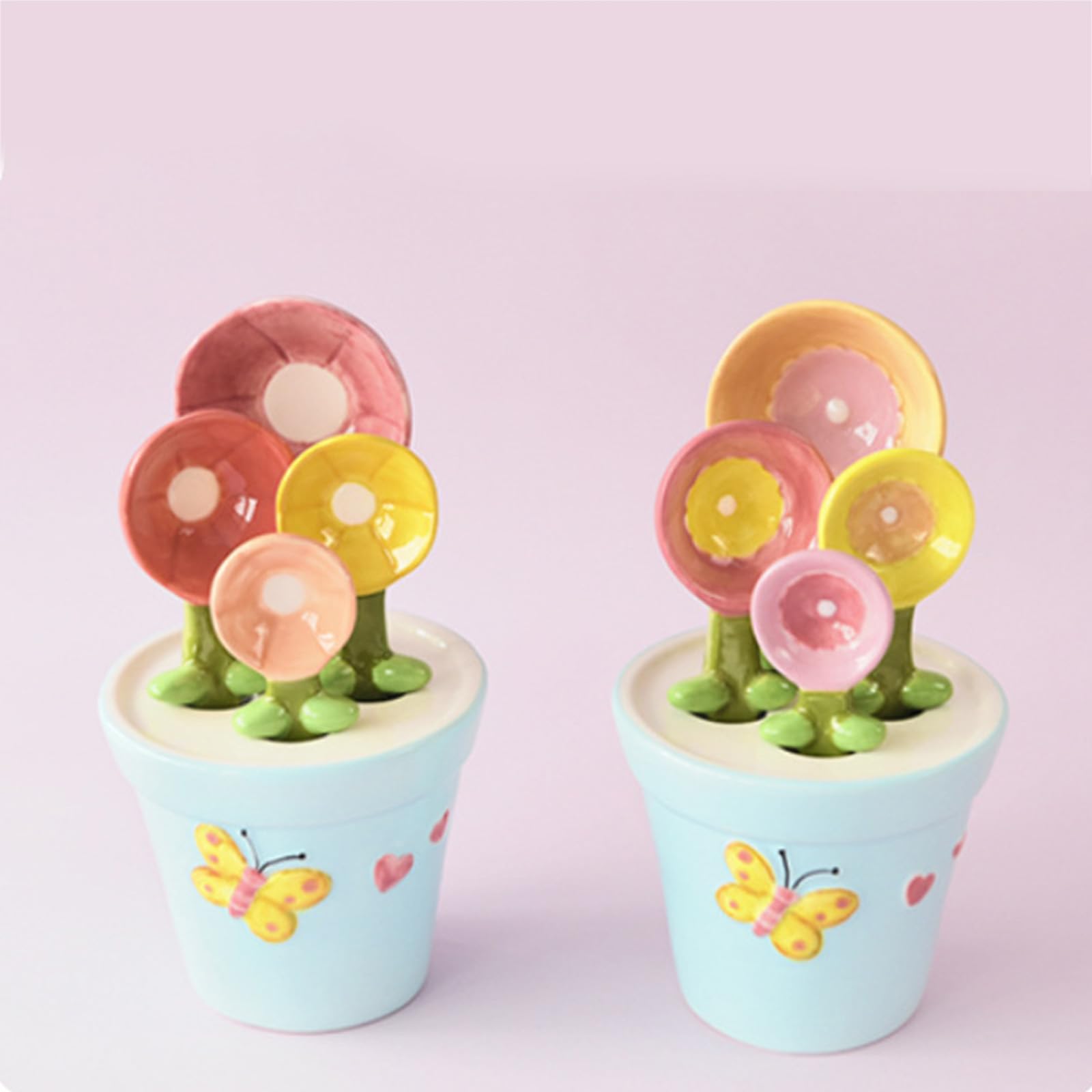 Cucchiaio dosatore in ceramica con manico ergonomico con vaso da fiori a forma di supporto per sali, zucchero misurato, utensili di misurazione sicuri in forno
