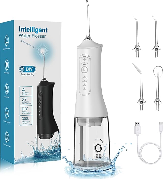 Portable Cordless Water Dental Flosser Teeth Pick 300ML Rechargeable Oral Irrigator with 4 Modes IPX7 Waterproof Powerful Flossing