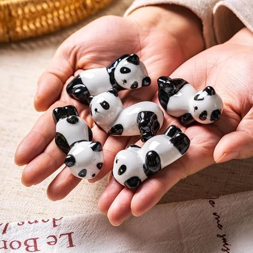 MIUFA Ceramic Cute Panda Chopsticks Rest Stand Holder for Spoons Fork Holder (Set of 5pcs)