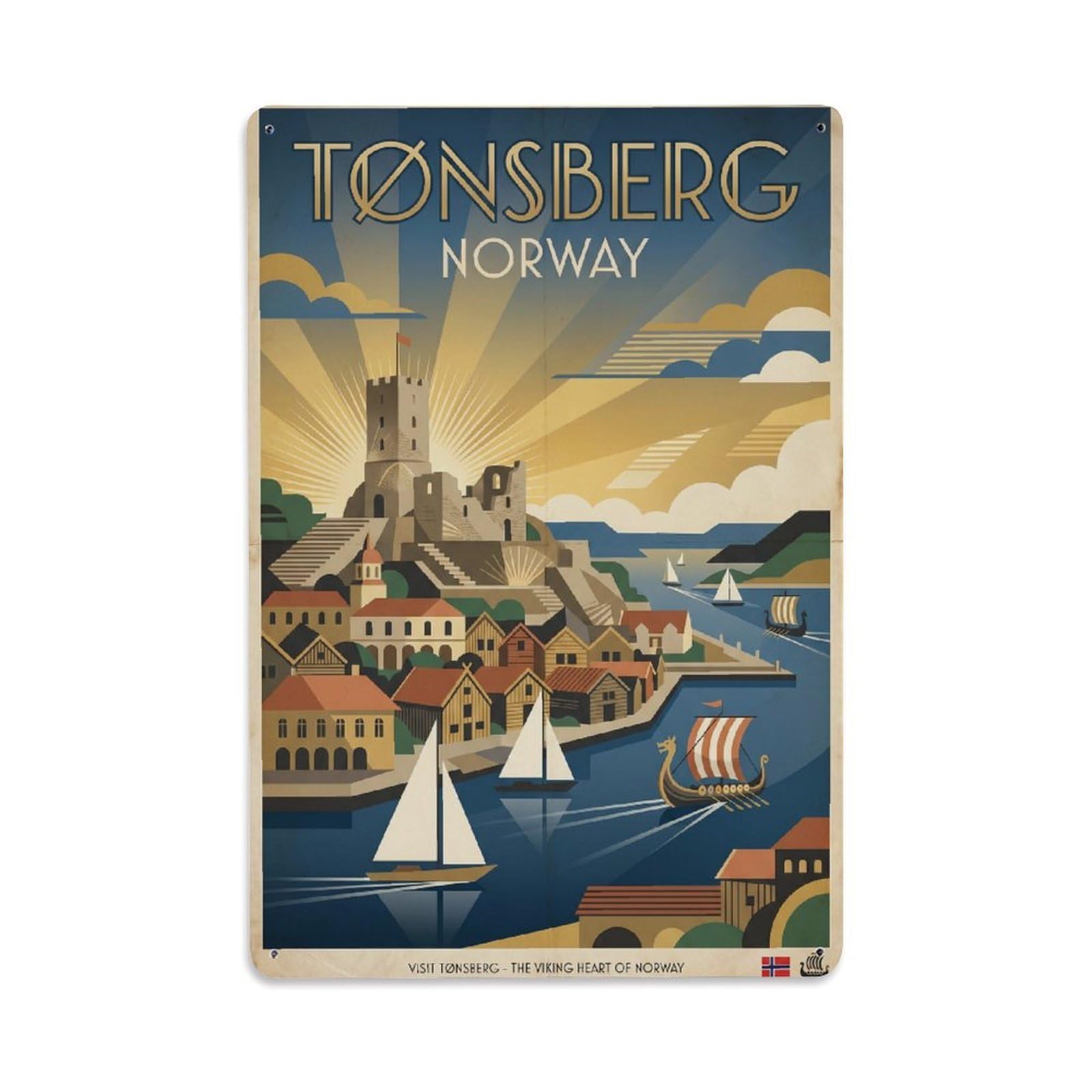 Norway Tonsberg Vintage Travel Metal Tin Sign Plaque Wall Decor for Cafe, Club Bar, Office, Garden Metal Poster 8x12Inch