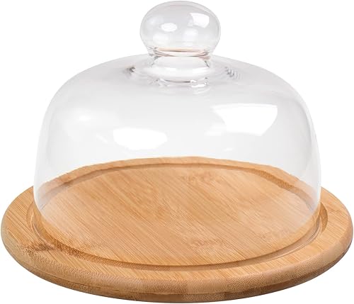 Miniatura 8 de Soporte para tartas con cúpula de cristal, 2 en 1 de madera de acacia para magdalenas, plato cubierto, bandeja de servidor de exhibición de frutas