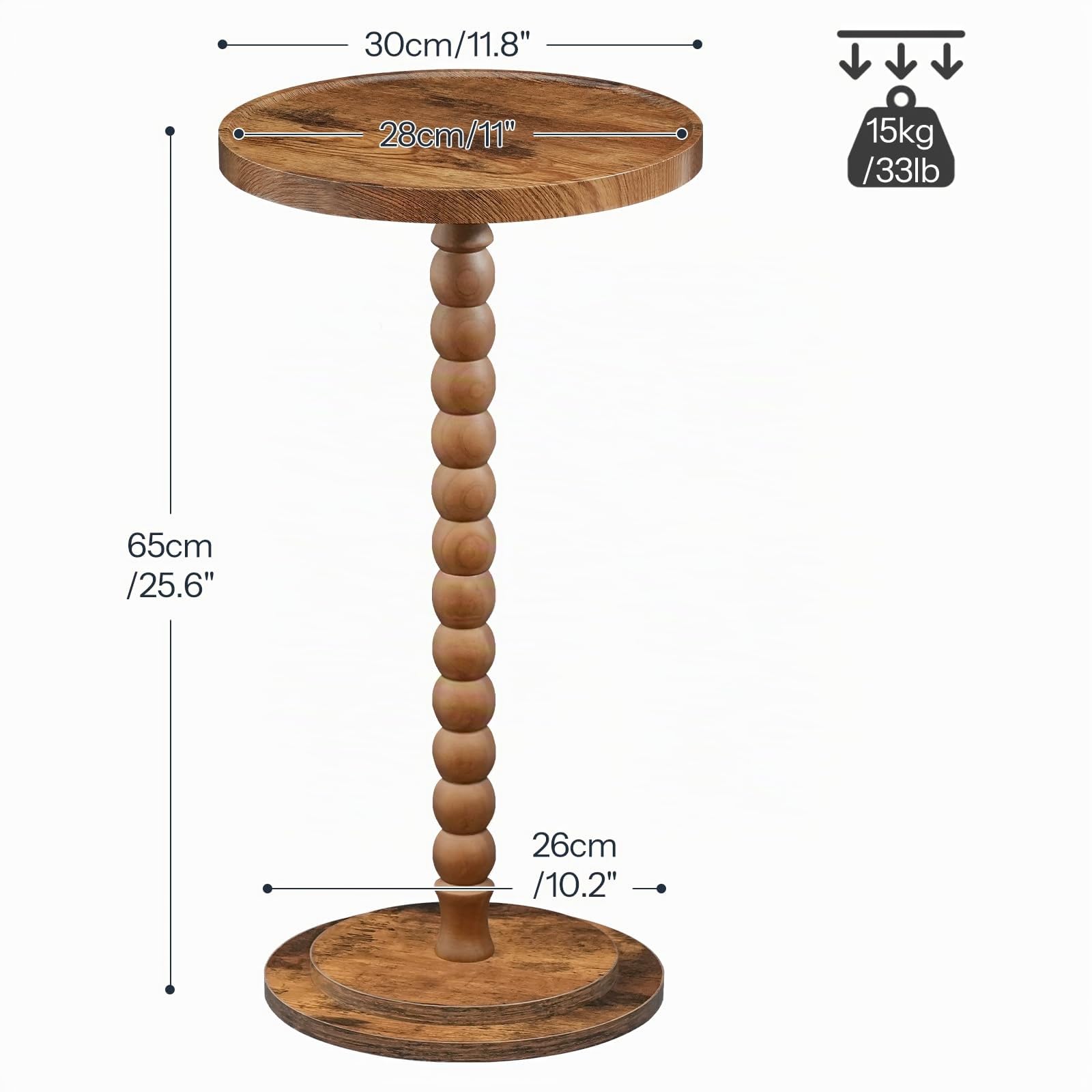 HOOBRO Petite Table d’Appoint Ronde, Table à Boissons avec Pieds en Bois Massif, Table à Café, Table de Chevet, Table de Cocktail, pour Petits Espaces, Salon, Chambre, Marron Rustique EFG187BZ01