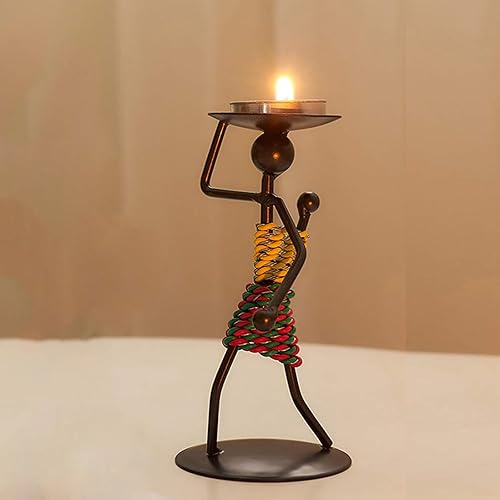 Miniatura 2 de Figura de dama africana, portavelas de candelita, vela de mesa, soportes de velas de hierro retro para decoración (2 unidades)