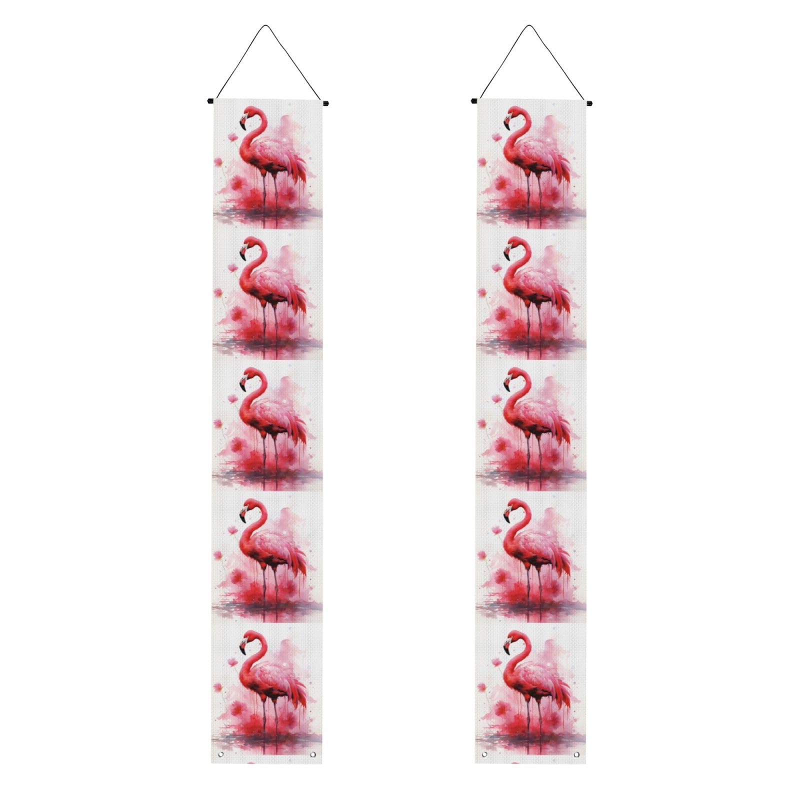 Flamingo Watercolor Porch Banner 2PCS, Summer Hanging Flag Party Porch Sign Front Door Hanging Decorations for Indoor Outdoor Holiday Yard Decor Wall Backdrop 71 x 12 Inch