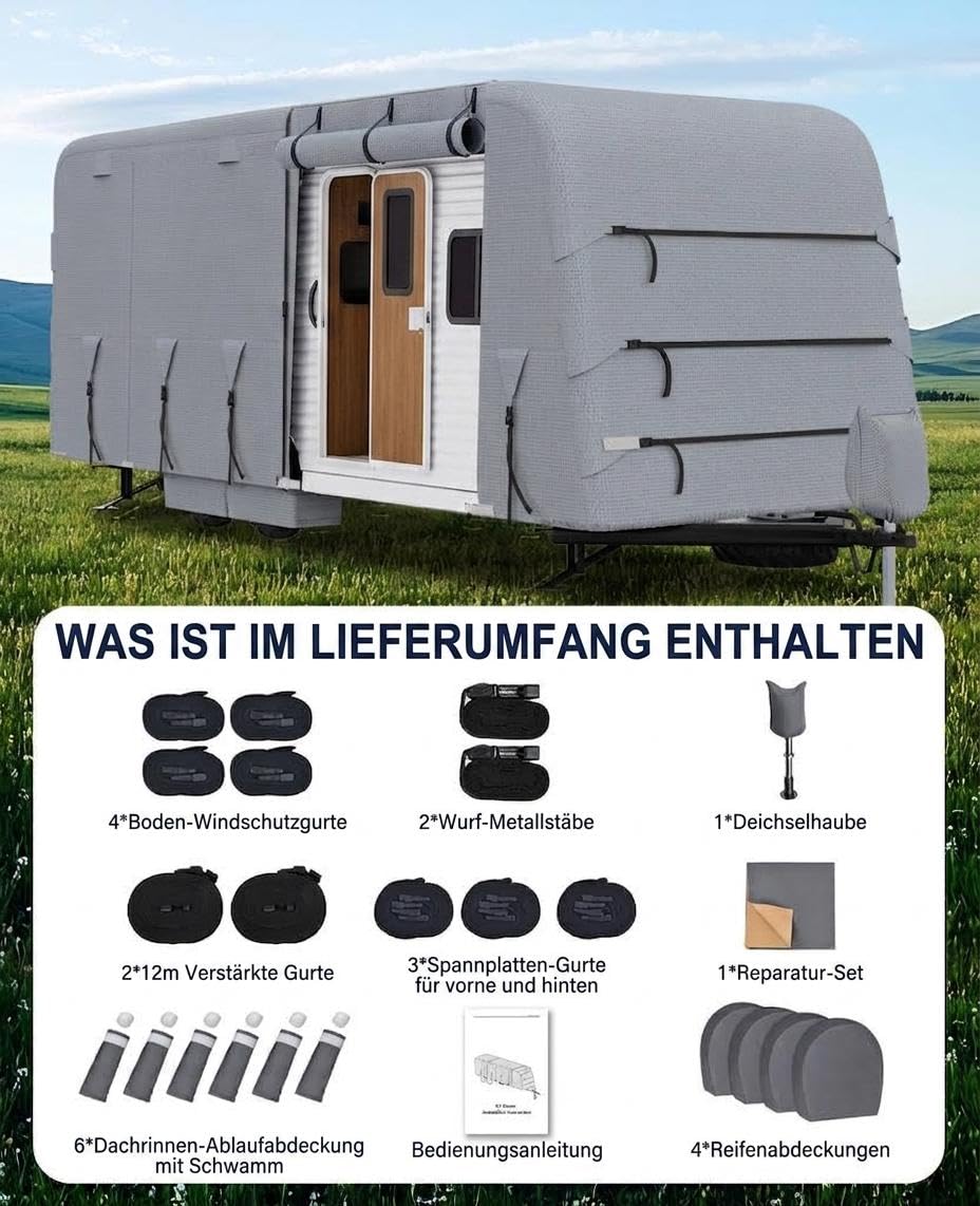 7.3-8.2M wasserdichte Wohnwagen Abdeckplane, Oben 4-Schicht-Schutzhülle
