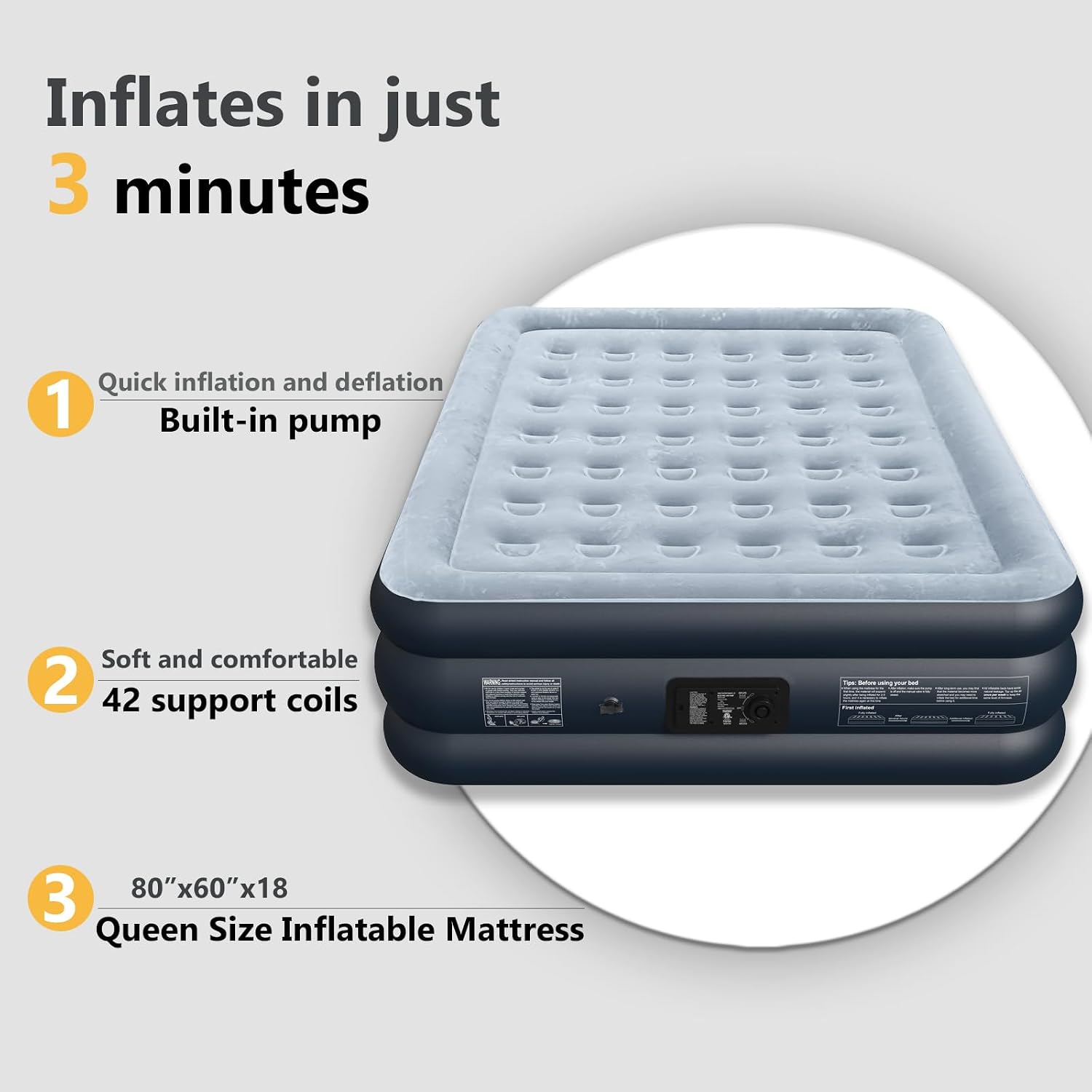 Queen Air Mattress with Built-in Pump - 18-Inch Elevated Upgraded Surface Inflatable Mattress, 650 lbs Weight Capacity for Camping & Home Use