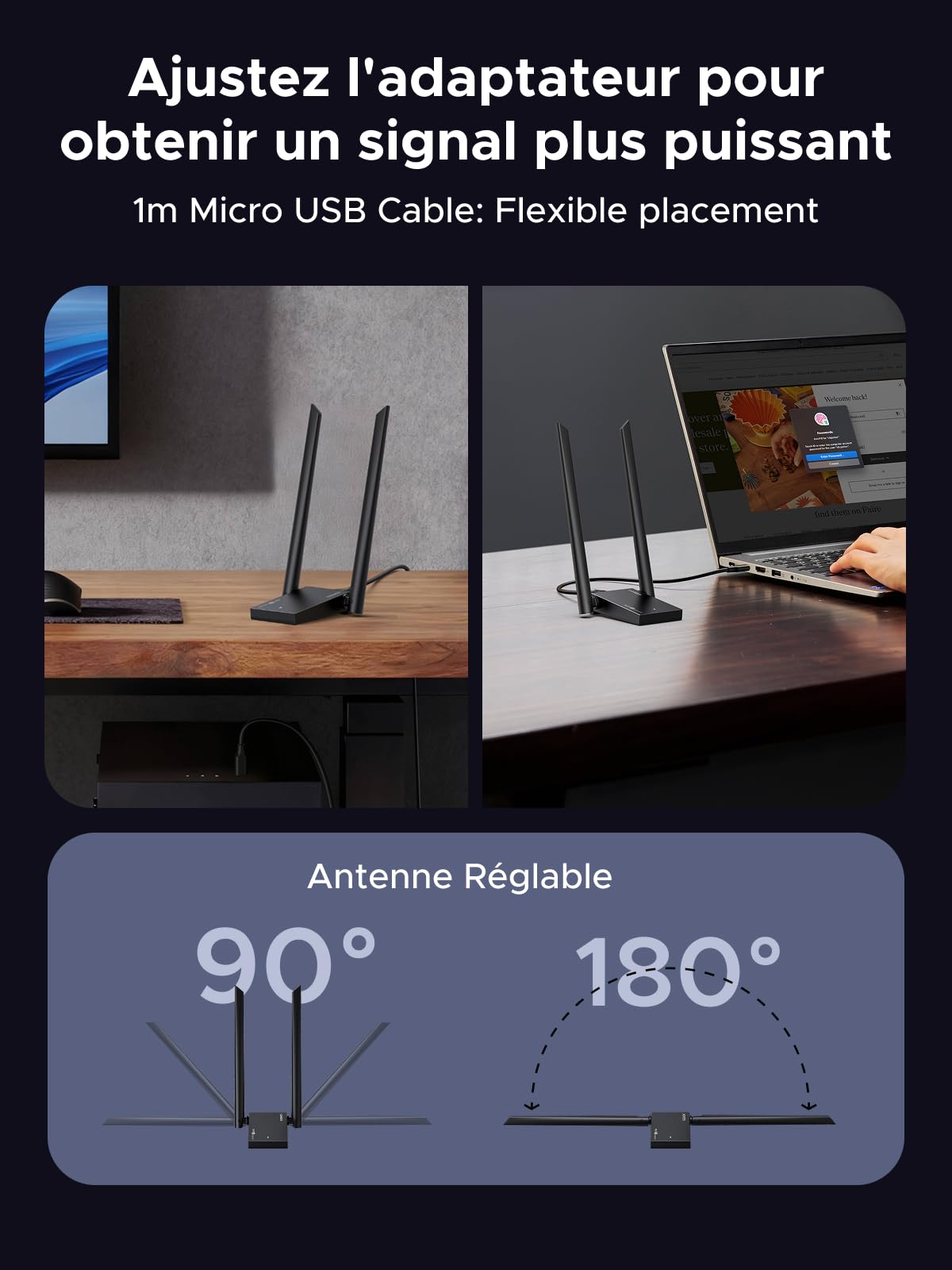 UGREEN Clé WiFi 6E AX5400 Puissante Adaptateur USB sans Fil Tri-Bande 6GHz 5GHz 2.4GHz Dongle USB WiFi Réseau Soft AP Mode Cryptage WPA3 Pilote Intégré Compatible avec Windows 11 10