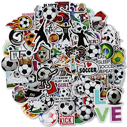 Yezmo Lot de 100 Autocollants imperméables pour Bouteille d'eau de Football pour Filles garçons adultescadeaux de Football en Vinyle pour Ordinateur Portable Skateboard Casque Guitare Cover