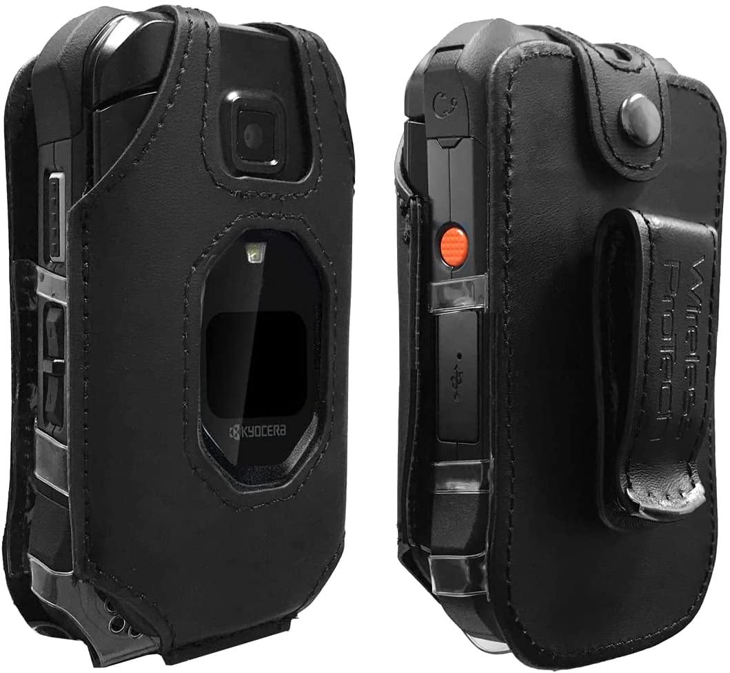 Wireless PROTECHCase compatible with Kyocera DuraXV Extreme E4810 Verizon,  DuraXE Epic E4830 AT&T, FirstNet Fitted Leather Case with Button Snap