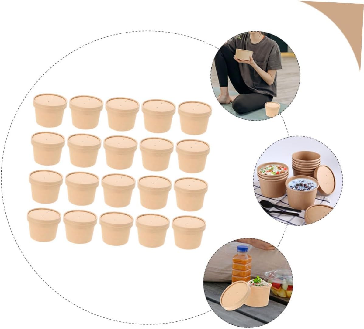 Disposable Ice Cream Storage Bowls with Lids 8oz Kraft Paper Soup Containers for Homemade Yogurt and Dessert Takeout 50pcs