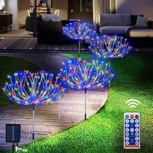 MINIRICE Solar Fireworks Lights Outdoor Waterproof,4 Pack Solar Garden Lights Outdoor 8 Lighting Modes with Remote Control , 480 LED DIY Starburst Fairy Lights for Patio Party Yard