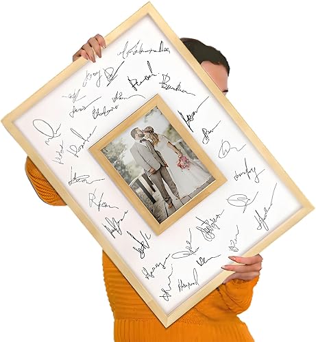 Blustrio Libro de invitados de madera alternativo para boda, 11 x 17 pulgadas, enmarcado y colgable, libro de invitados para baby shower, boda,