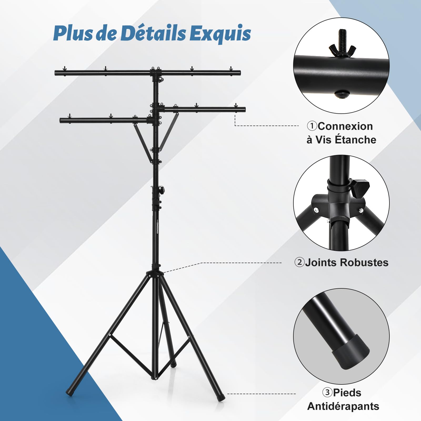 GOPLUS - Soporte de iluminación para DJ, soporte de luz LED de metal con altura ajustable, brazo múltiple, base resistente y estable, trípode en T plegable y portátil, para espectáculos, conciertos