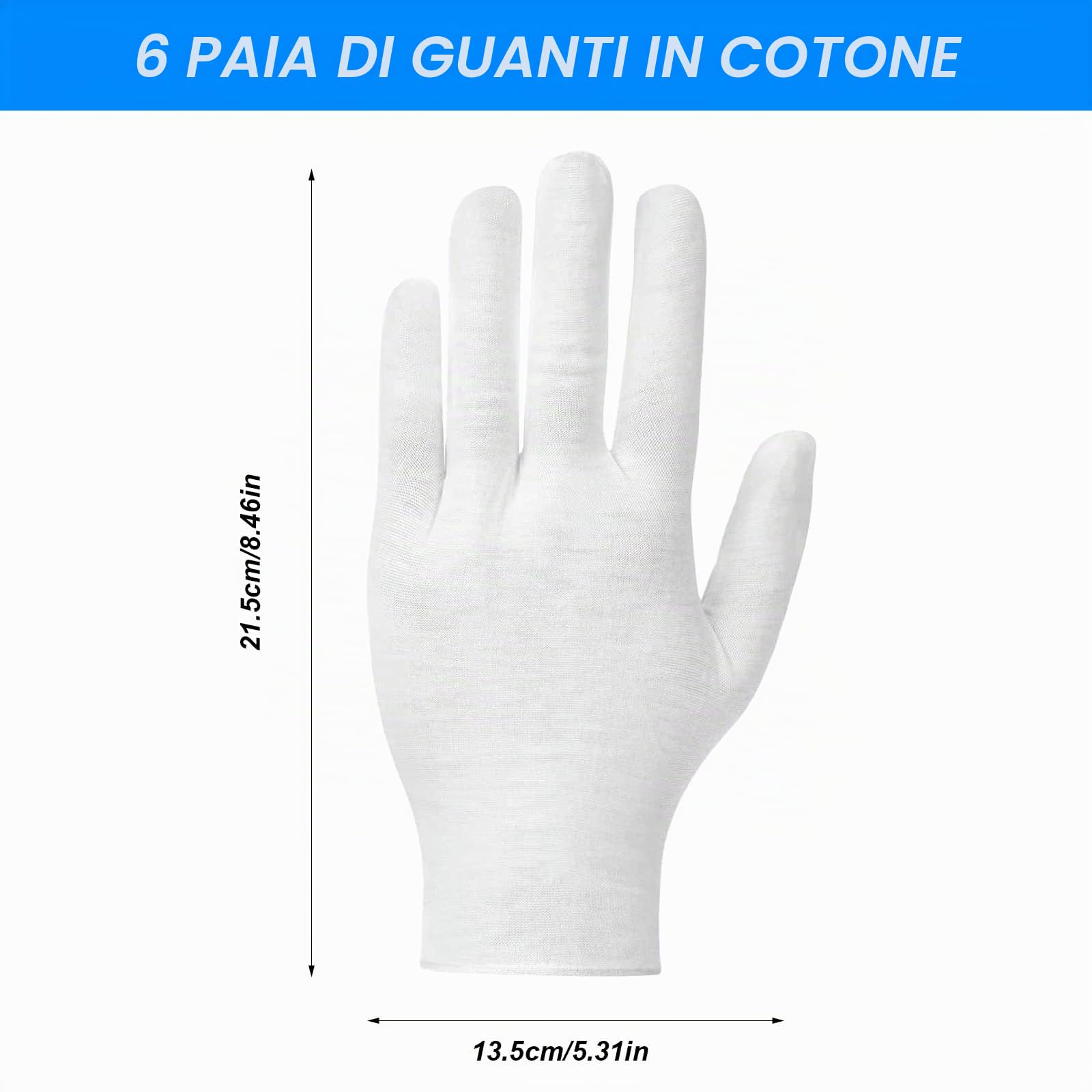 6 paia di guanti di cotone bianchi morbidi guanti protettivi per mani asciutte idratanti SPA per la cura delle mani in cotone (bianco)