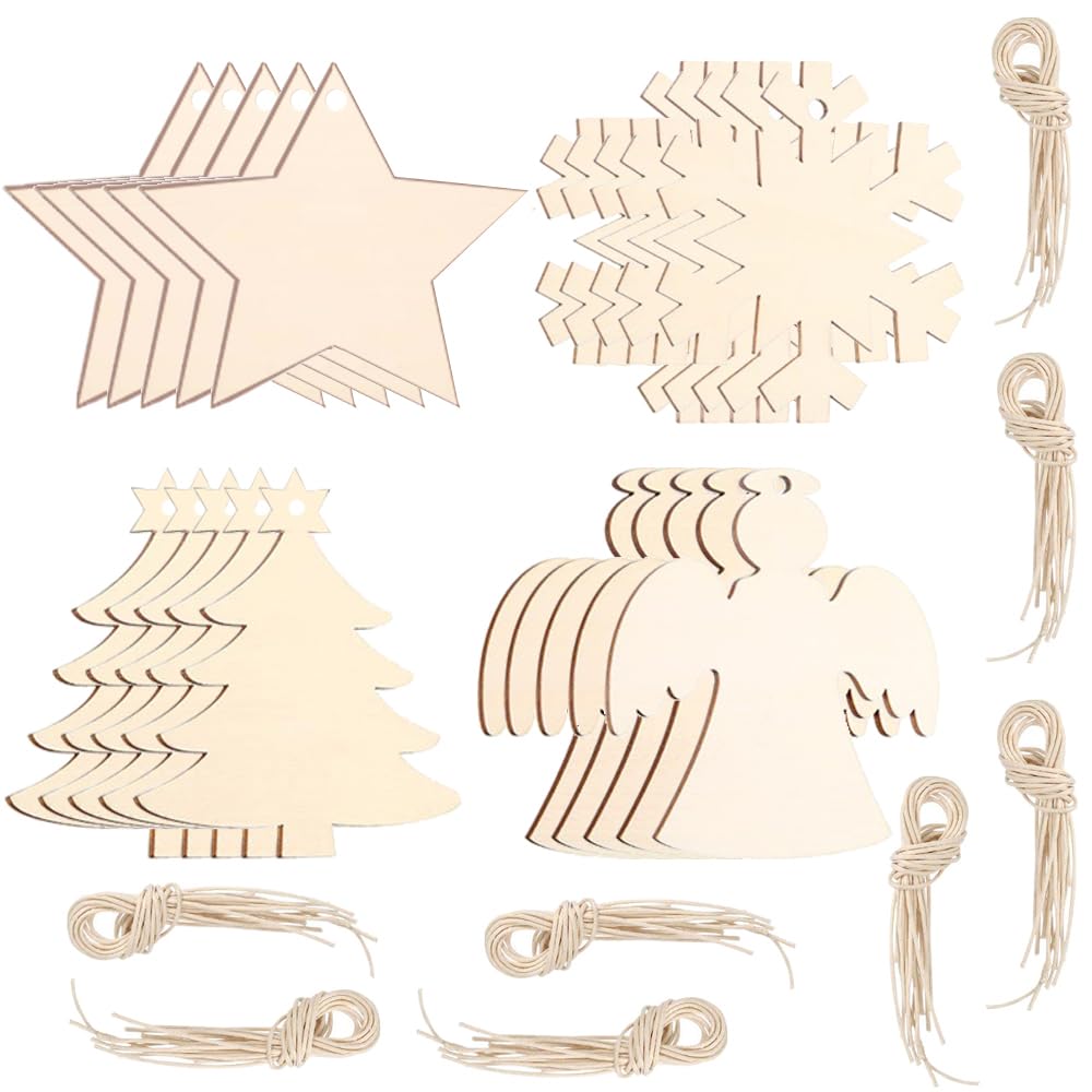 80 Pcs Colgante Navidad de Madera Navidad Árbol Rebanadas Colgantes de Madera para Navidad Decoración de Arboles Regalo Ventana Fiesta con Cuerda