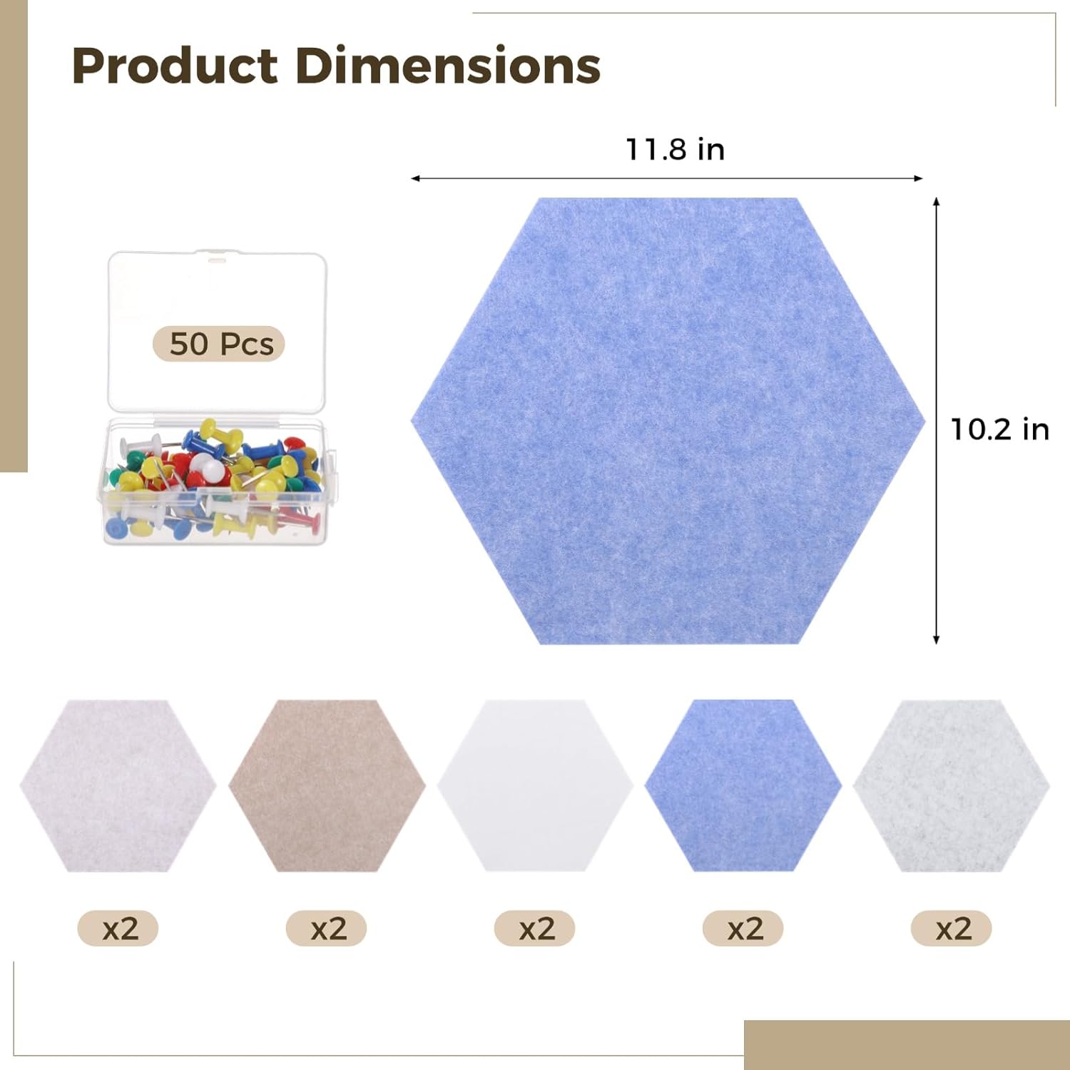 10 Pcs Hexagon Cork Board Tiles, Self-Adhesive Wall Decor for Photos, Office, and Home, Includes 30 Colorful Push Pins