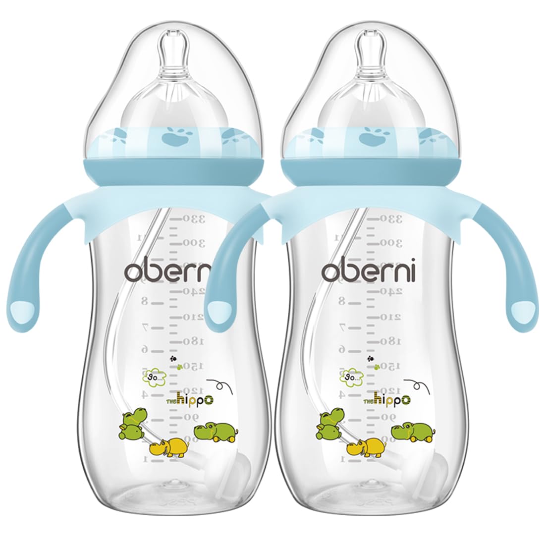 Oberni Anti-Colic Baby Bottles, 330ml / 11oz Weigthed Toddler Milk Feeding Bottles with Size “+” Variable Flow Teat for 12m+