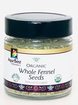 AyurBest Organics Whole Fennel, 100% USDA Organic, Kosher, Ayurvedic Herbs & Spices 3 oz Jar