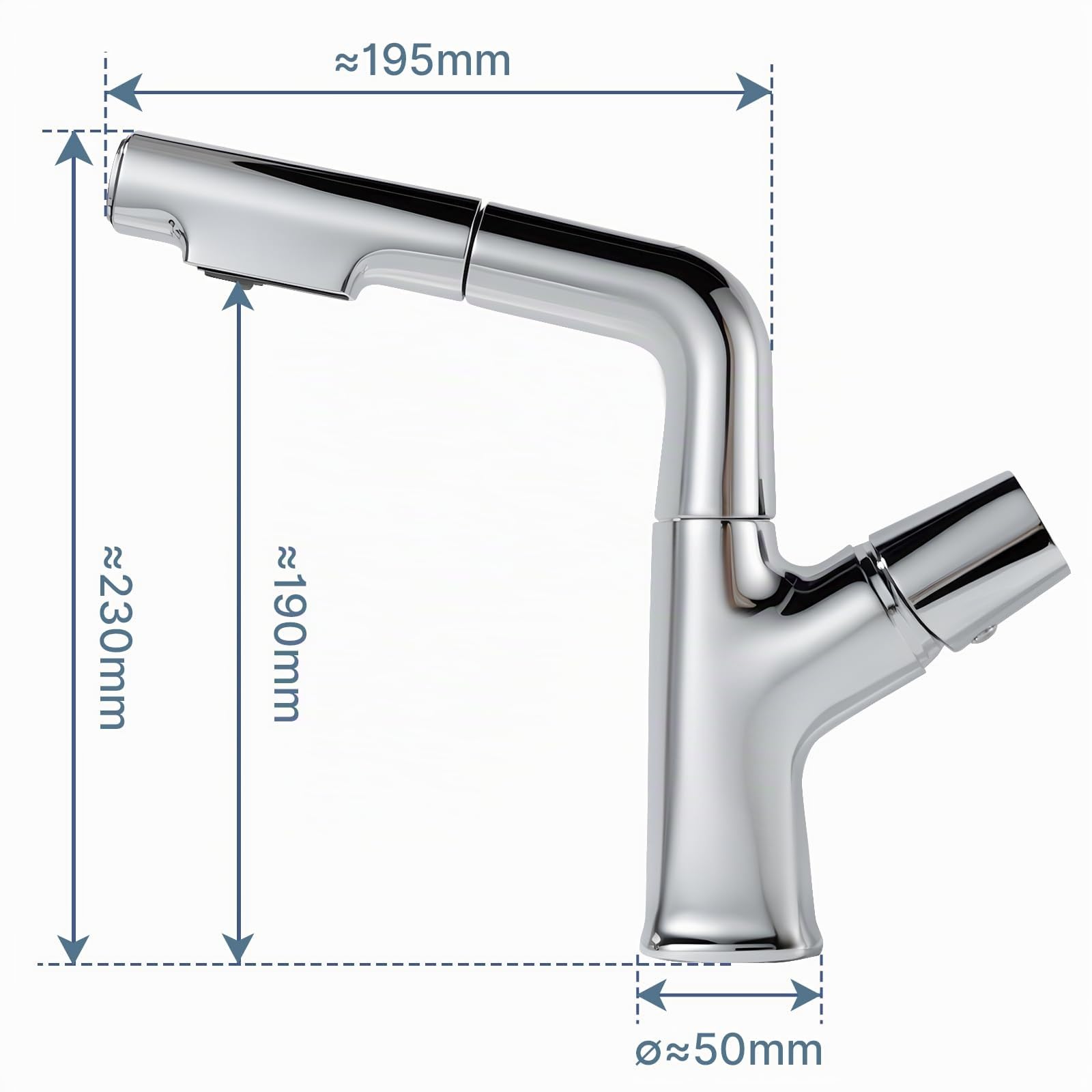 Mitigeur Lavabo avec Douchette Extractible 2 Modes, Robinet Pivotant 360°