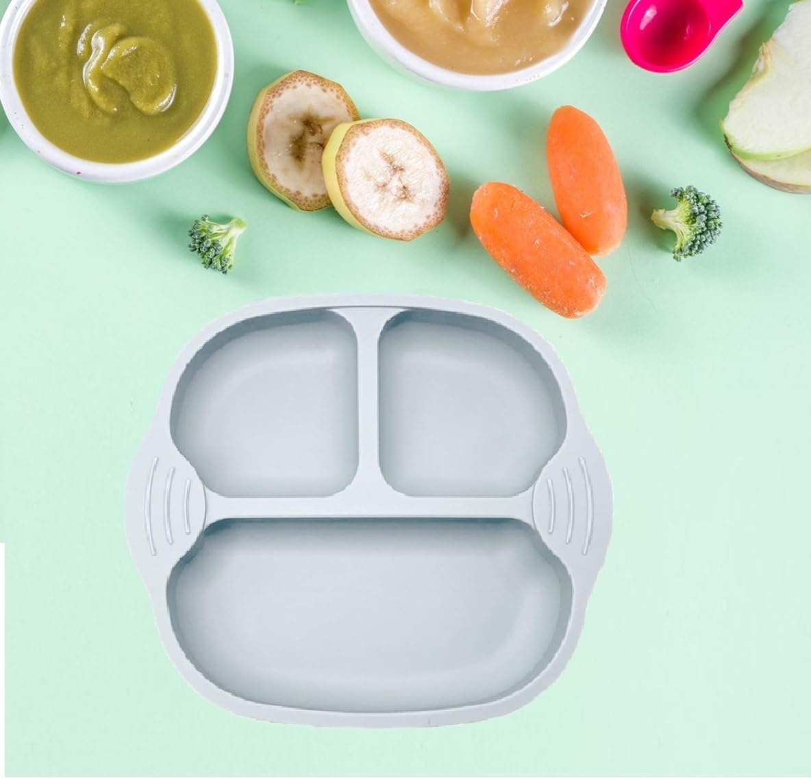 NAIDEV® Plate for Baby with Suction Non Toxic Silicone Toddler Plates with Deep Divided for Kids to Feed Themselves, Dish Washer & Micro-Wave Oven Safe.Foodgrade (Grey 1)
