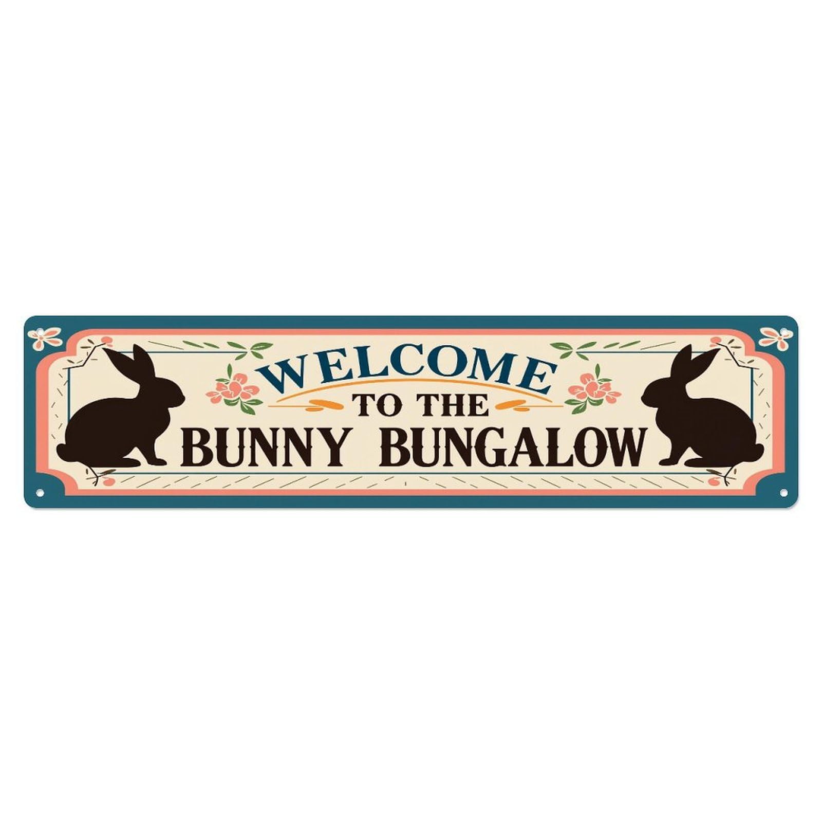 Jdyaojiesheng Vintage Welcome To The Bunny Bungalow Tin Sign Retro Metal Wall Decor Metal Poster, Home Bar Garage Farmhouse Cafe Wall Art Decoration 4X16inches