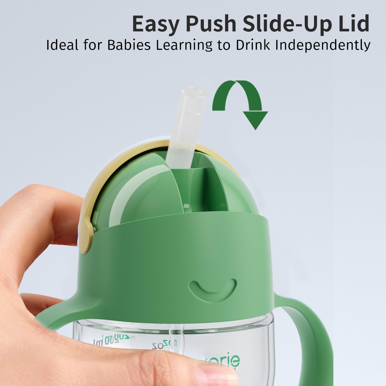 Evorie Bicchiere di apprendimento con cannuccia e manici per neonati e bambini, antiperdite, 200 ml, verde Exploration