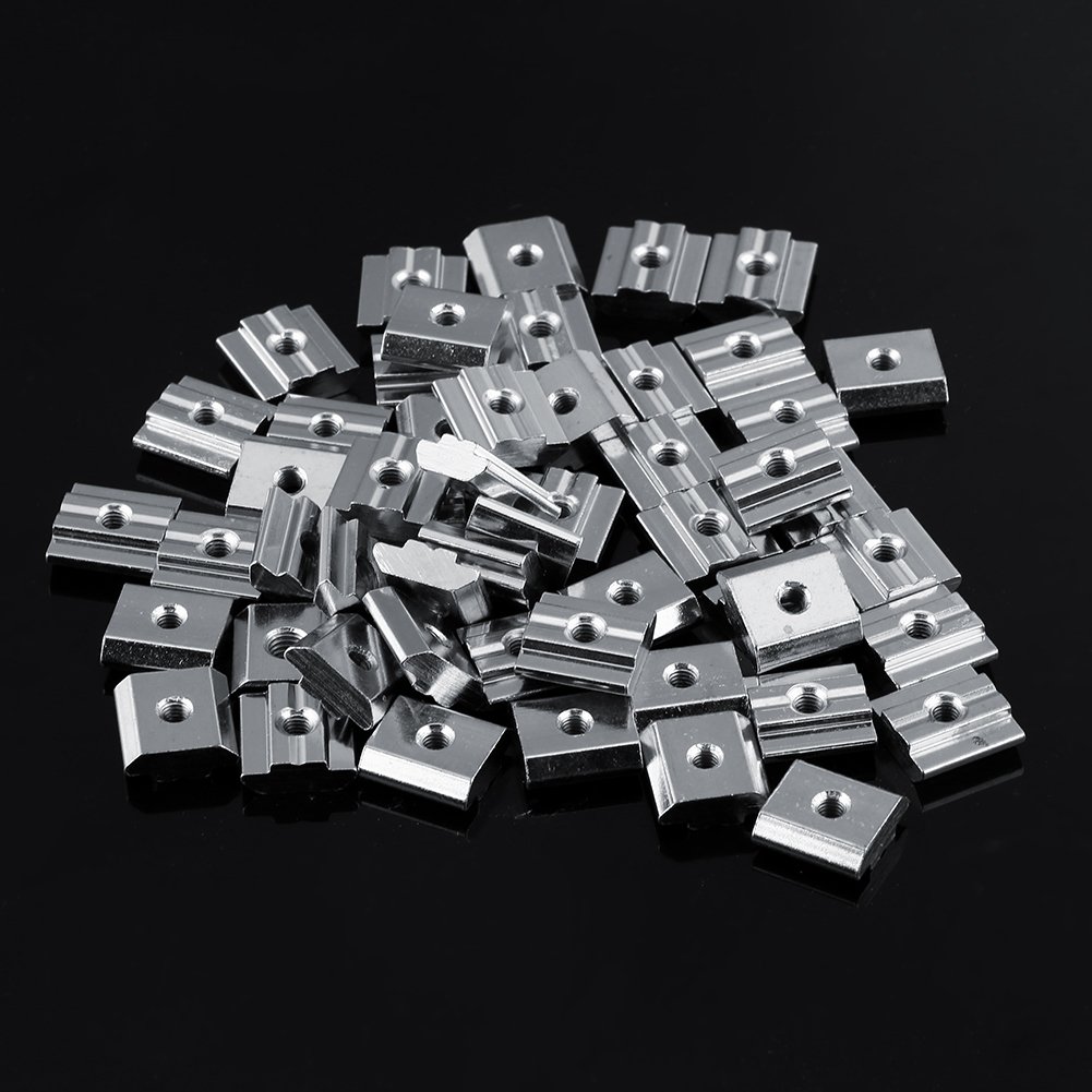 50Pcs Nickel Plating Carbon Steel Nuts, High Hardness Sliding T Slot Nut for European Standard Aluminum Extrusion Connection of to Other Components(20-M5)