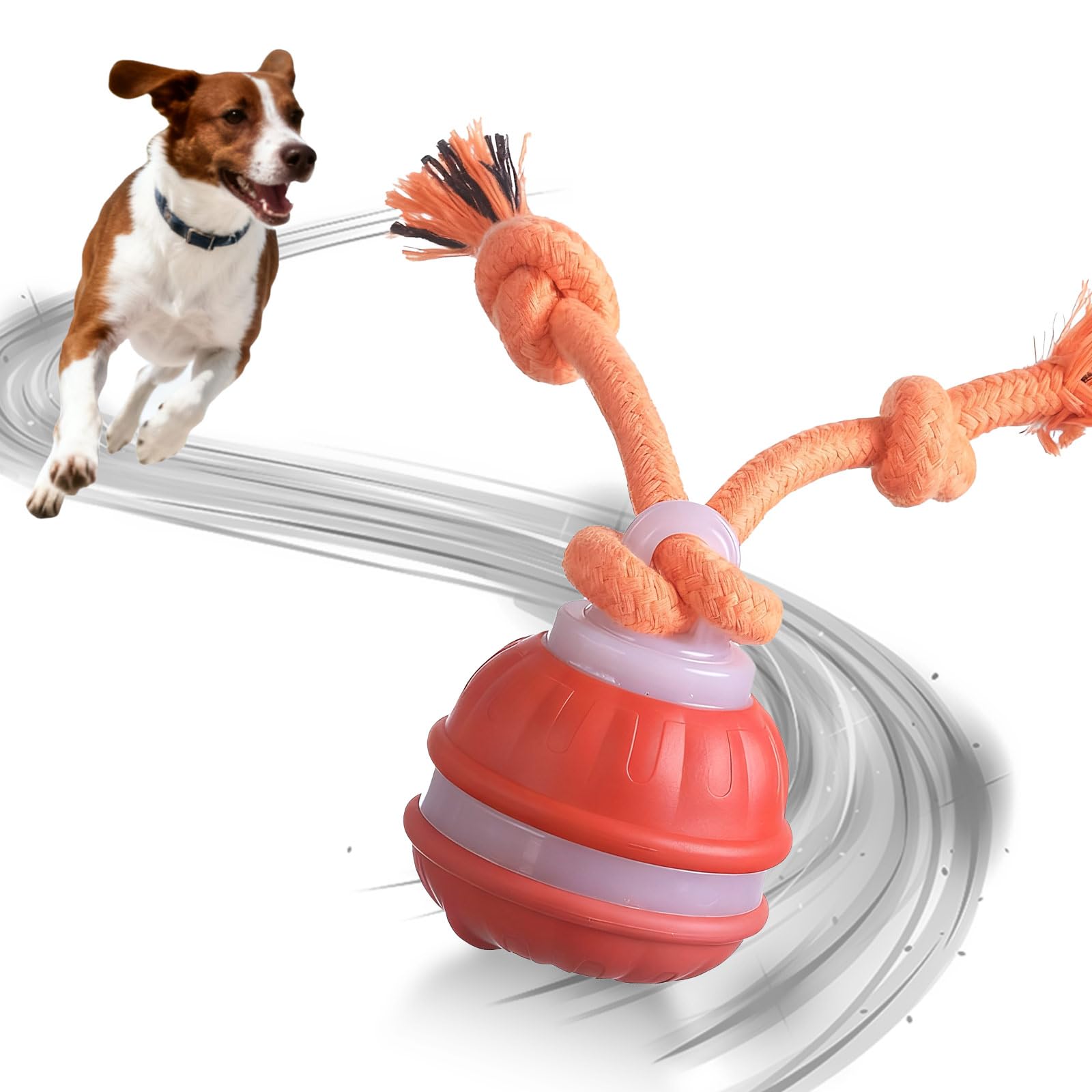 PEAMOO Interactive Dog Ball Toys,Automatic Active Rolling Balls for Small Medium Dogs Cats, Smart Moving Dog Ball with Tail, Rechargeable Self-Rolling Ball for Puppy/Small/Medium (orange)