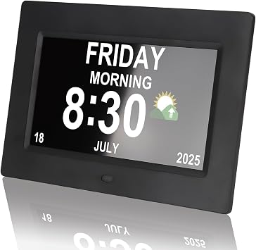 Digital Dementia Clocks for Seniors, 7 Inch, Black