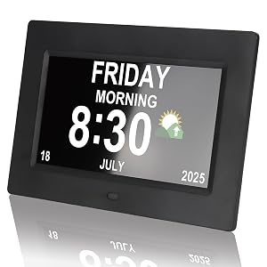 Vruelia Clocks for Seniors - 7 Digital Alarm Clock with Large Display 8 Custom Alarms Medication Reminders Desk