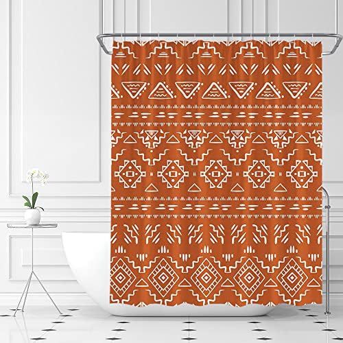 ABONAN Boho Geometric Shower Curtain Orange Modern Farmhouse Tribal Retro Western Aztec Abstract Mid Century Art Fabric Bathroom Curtains Decor Set with Hook(70" WX70 H)