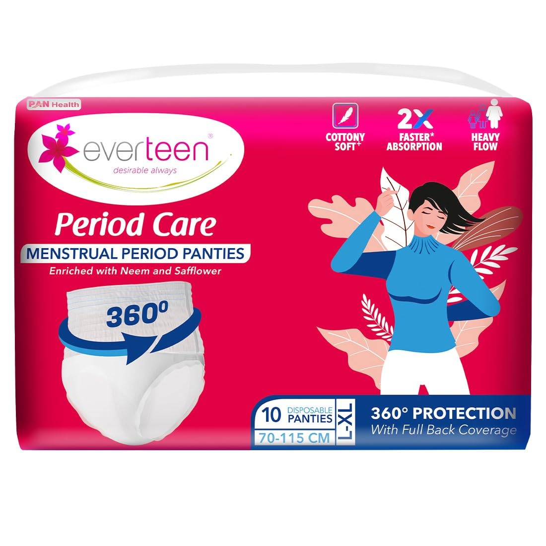 everteen Period Care L-XL Disposable Period Panties For Women, Cottony Soft, Menstrual Sanitary Pads Panty Enriched with Goodness of Neem and Safflower – 1 Pack (10 Panties) 2x Faster Absorption, 360° Protection (B0D8WKWCLY) Amazon Price History, Amazon Price Tracker