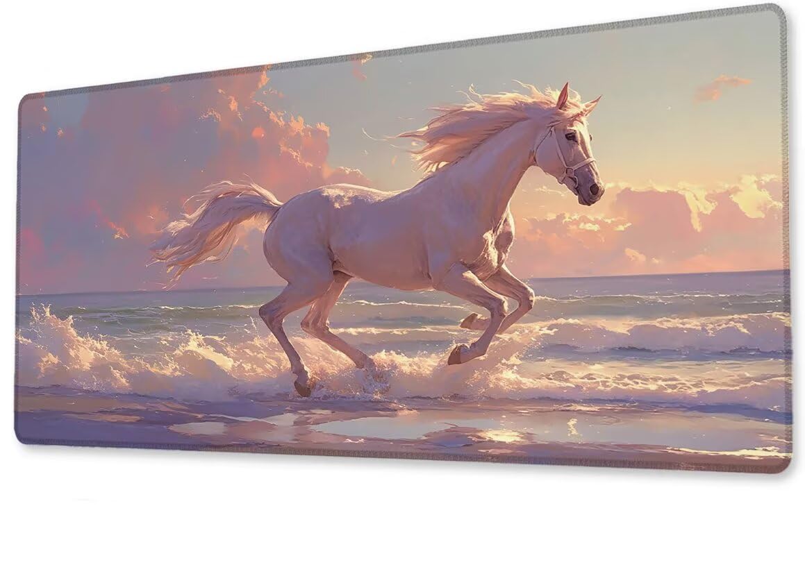 Podkładka pod mysz, duża, gamingowa podkładka pod mysz XXL, konie, 1600 x 800 x 3 mm, podkładka na biurko, antypoślizgowa, gumowa podstawa, wodoodporna i trwała, podkładka pod klawiaturę, do gier